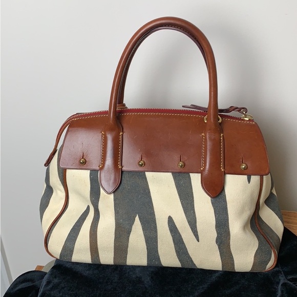 Dooney & Bourke Zebra Print Wilson Canvas & Leather Satchel - Picture 2 of 11